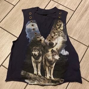 Forever21 Open cut neckline Wolf Tank top